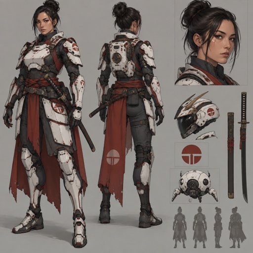 Woman in futuristic space samurai armor, 