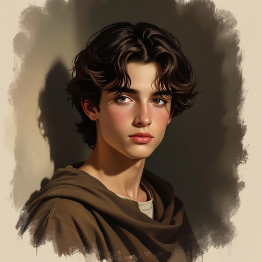 Mysterious teen boy with dark brown hair brown eyes and with a dark past