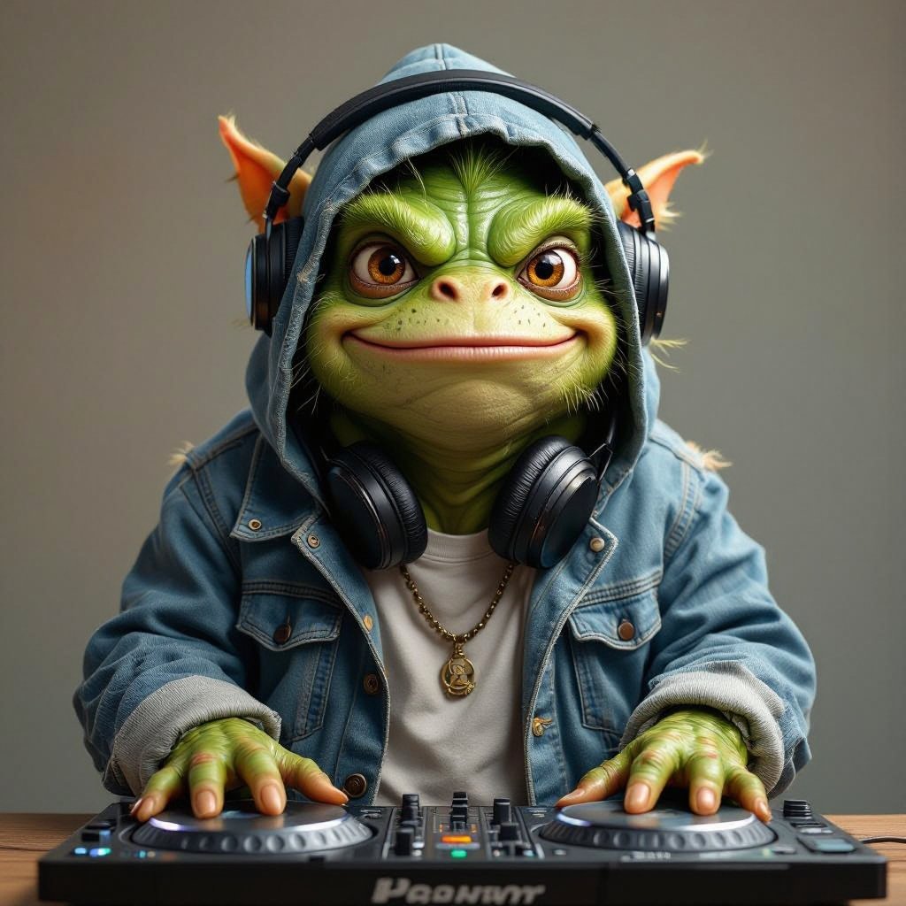 Create a funny looking monster dressed like a dj