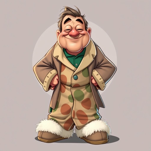 Create a adult humor character who is lazy as heck. And you could tell from his face and his entire outfit. Make is funny and the style of the graphic photographic 