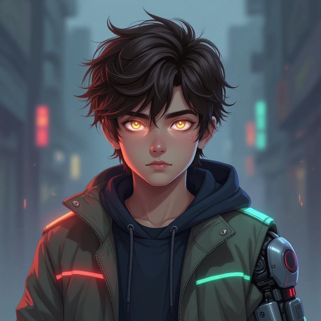 Mysterious teen boy with dark brown hair brown eyes and with a dark past