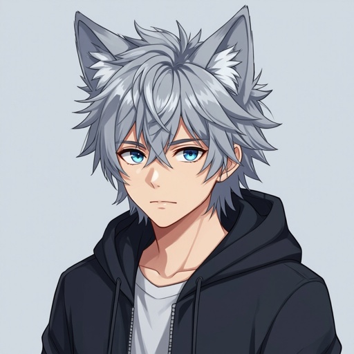 Create an anime guy with wolf ears