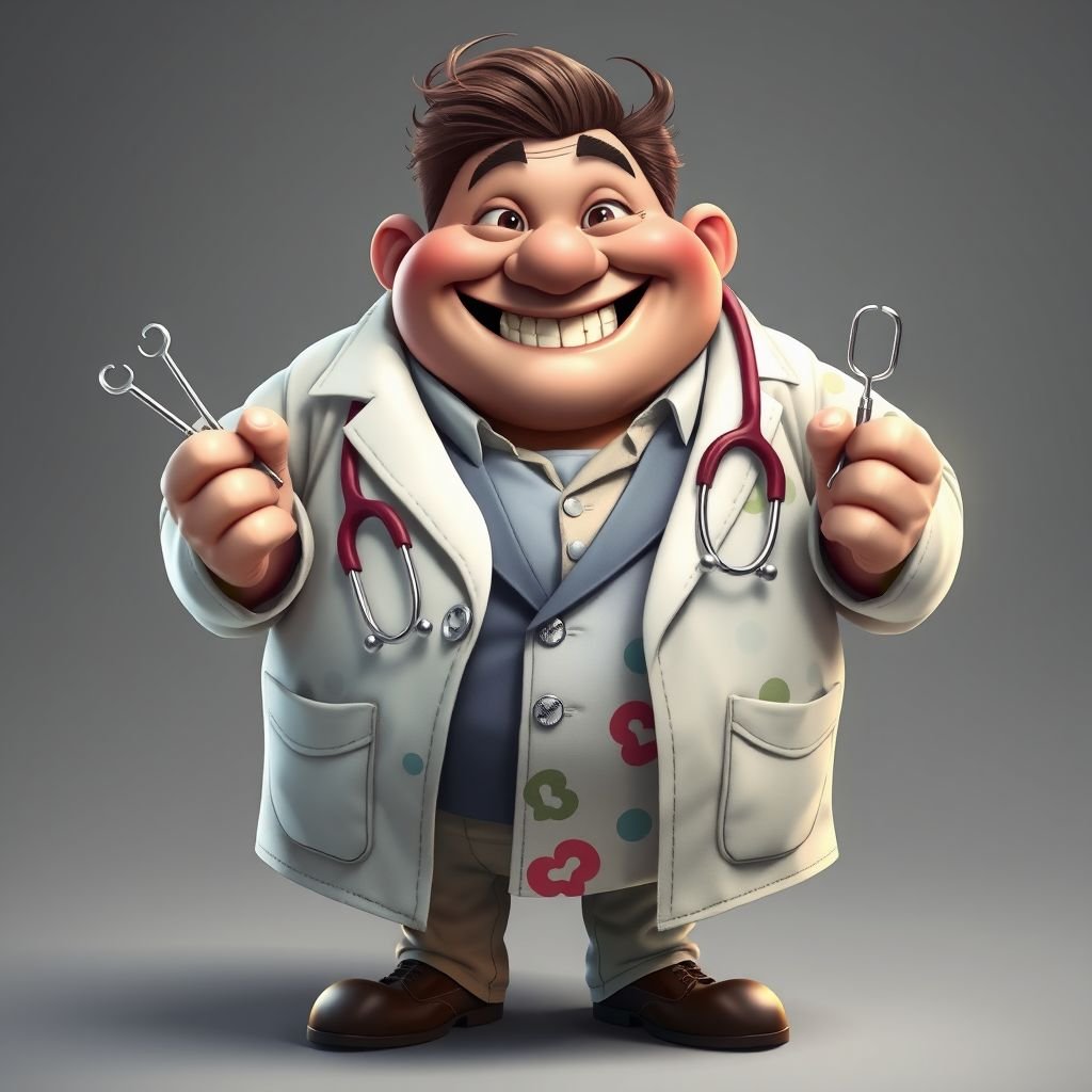 create a fat doctor. Who is funny human looking from head to toe. And he always immediately results to surgery for anything even small things. So please be sure to show his whole outfit head to toe. Make him have butt tooth
