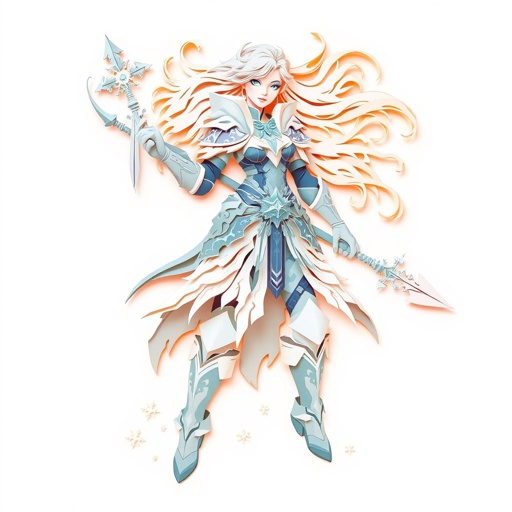 Create a battle woman hero called Alvara the Frostheart. Show full body head to toe including shoes