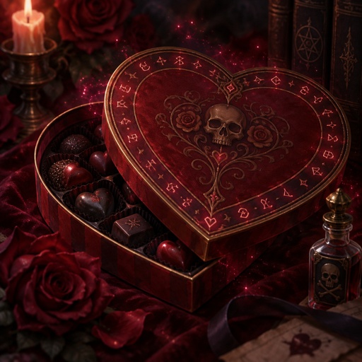 Heart shape valentines candy box with poison symbol hidden on it 