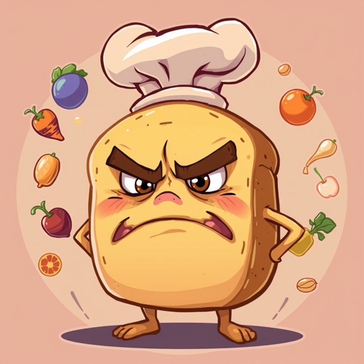 Make a chracter of a bread funny but looks mad named “true loaf”. Make him a bread row instead