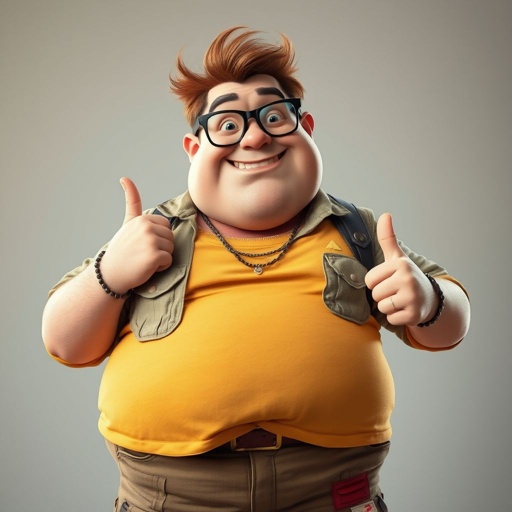 Create a adult character head to toe and full body. who is chunky , funny looking but swears he’s a lover boy.