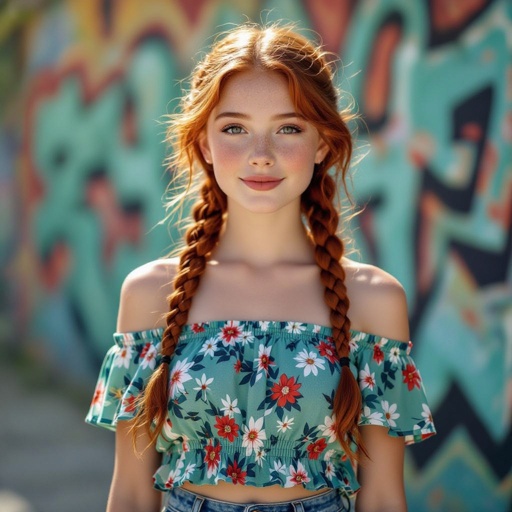 A pretty red haired girl in a tube top 