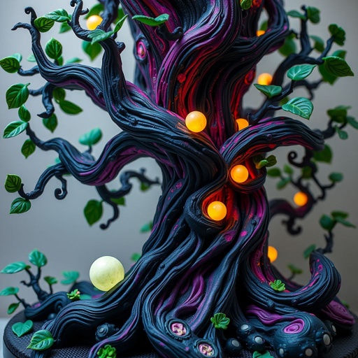 Give me a image of a fantasy dark magic tree