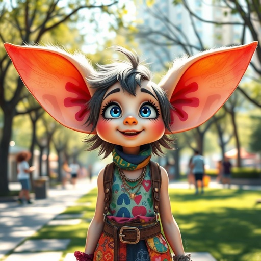 Create a character who has big ears , show entire body too