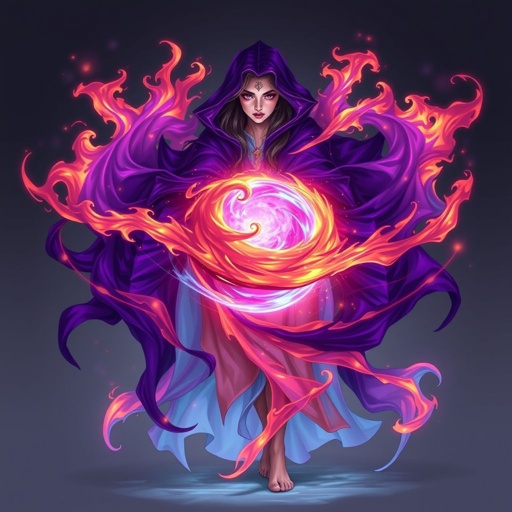 No chrqcter A sphere of purple black orange blue fire