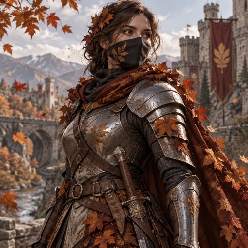 A masked woman who is called the autumn soldier and wears medieval armour that represents the autumn season 