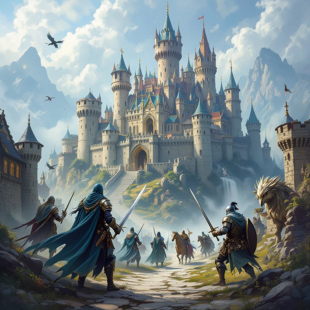 A historical world with kingdoms with some men having swords drawn