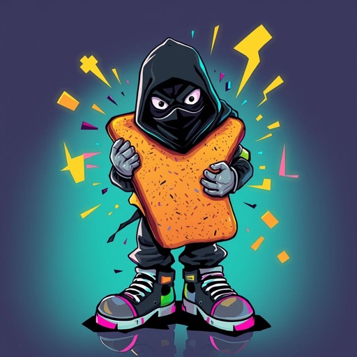 Create a funny looking clumsy sandwhich thief with funny shoes on. Make him have on the bandit black thing around his eyes 