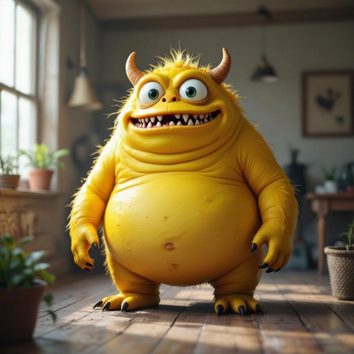 Create a fat yellow funny looking monster
