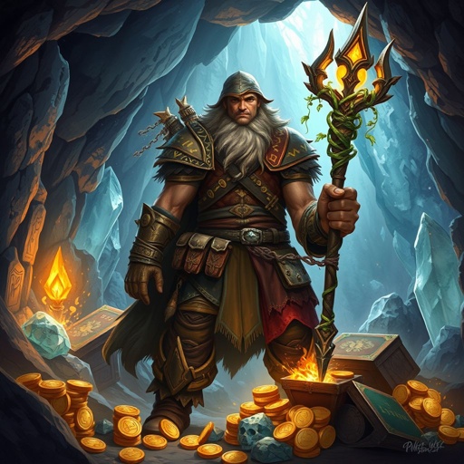 Cave room full of magical treasures 