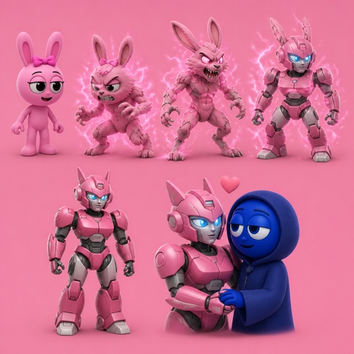 Pinki from Sprunki as A wererabbit turning into Elita One for Jevin from Sprunki 