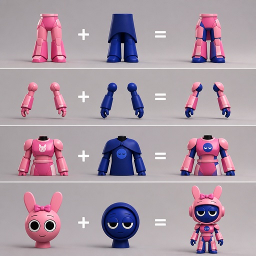 Pinki from Sprunki as Elita One merging her legs onto Jevin from Sprunki and then her arms and then her Body and lastly her head and helmet