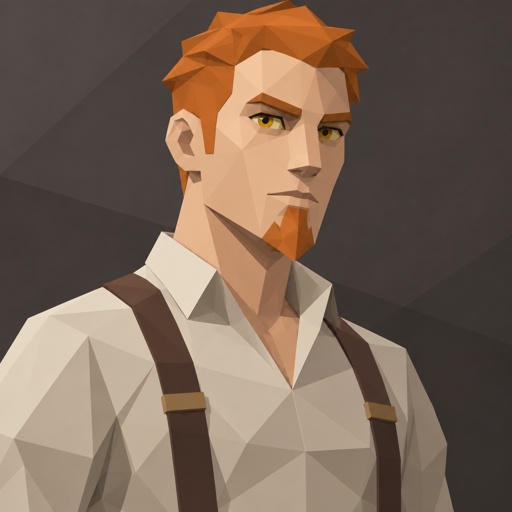 Male, orange short hair, chin goatee, yellow eyes, suspenders 