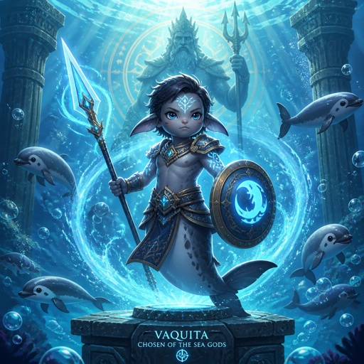 He is a Vaquitas, he is half human, he was created by the sea gods, little warrior/ superhero to help stop extinction.