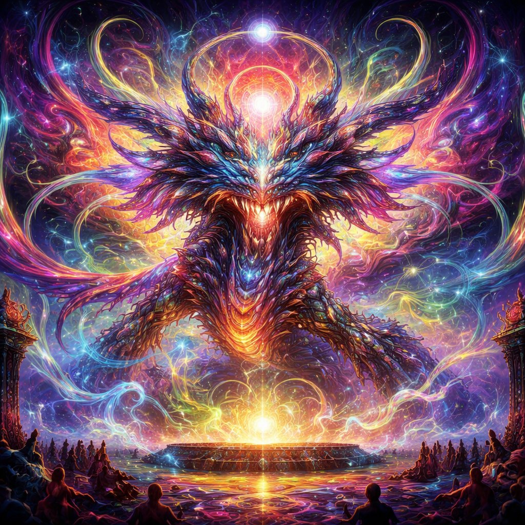 A dungeon and dragon boss monster in the dream world set in a tournament to determine divinity. I want them to be a combination of multiple ideologies and concepts