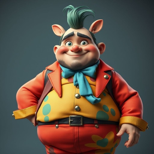 Create a adult character head to toe who is chunky , funny looking but swears he’s a lover boy.