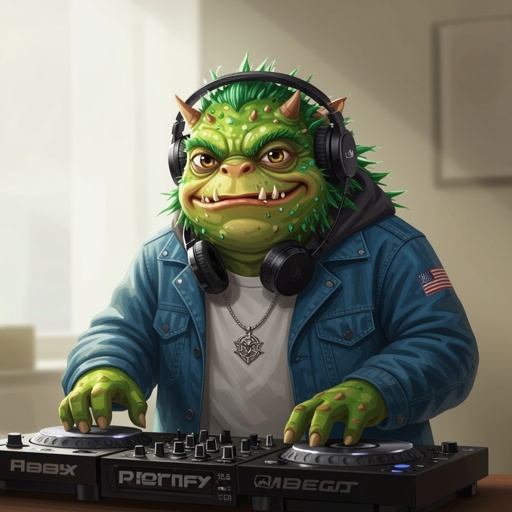 Create a funny looking monster dressed like a dj