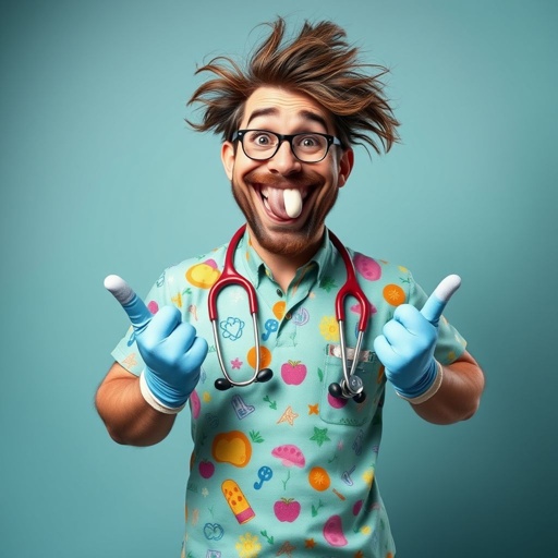 create a doctor. Who is funny human looking from head to toe. And he always immediately results to surgery for anything even small things. So please be sure to show his whole outfit head to toe. Make him have only 1 tooth
