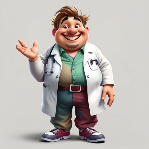 create a fat doctor. Who is funny human looking from head to toe. And he always immediately results to surgery for anything even small things. So please be sure to show his whole outfit head to toe. Make him have butt tooth 