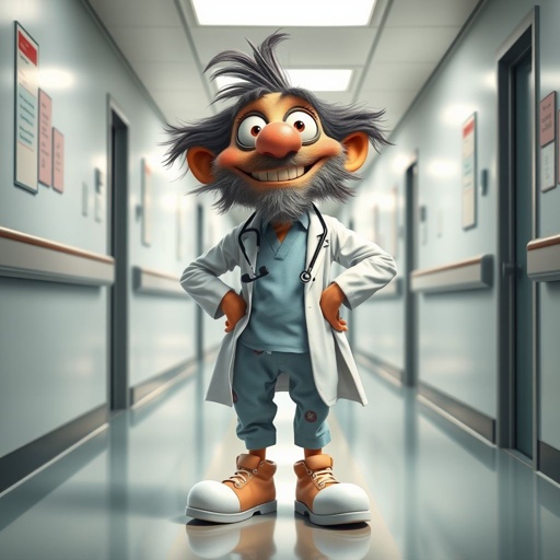 create a funny looking doctor, named doctor p Pom. Who is funny looking from head to toe. And he always says immediately results to surgery for anything even small things. So please be sure to show his whole outfit head to toe.