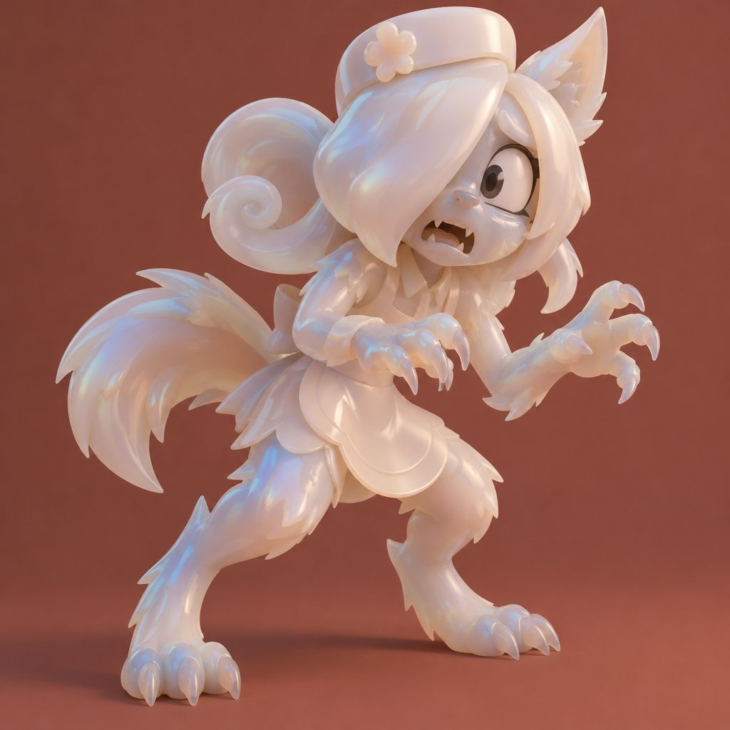 Ginger from dandy’s world turning into a opalite werewolf