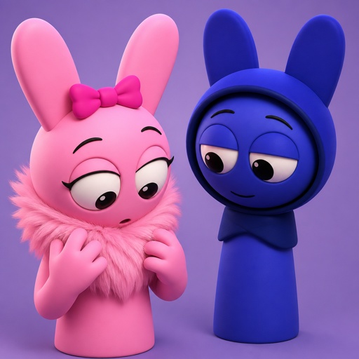 Pinki from Sprunki as her kind WereRabbit self noticing her neck has become a lot fluffier for Jevin From Sprunki