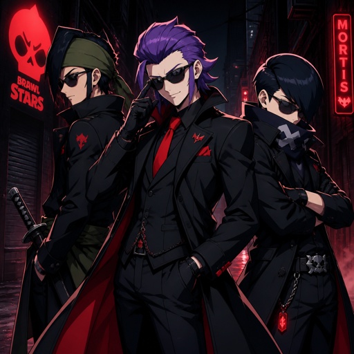 Kenji, Mortis, and Edgar from brawl stars as spy’s
