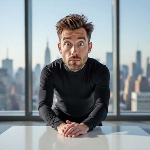 Create a funny looking man who’s outfit is so tight head to toe