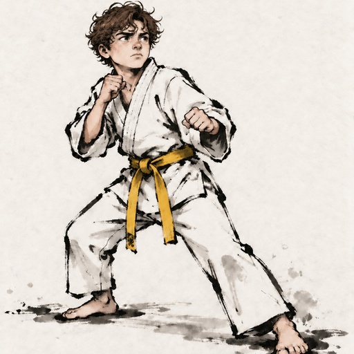 a drawing of a man in a karate stance