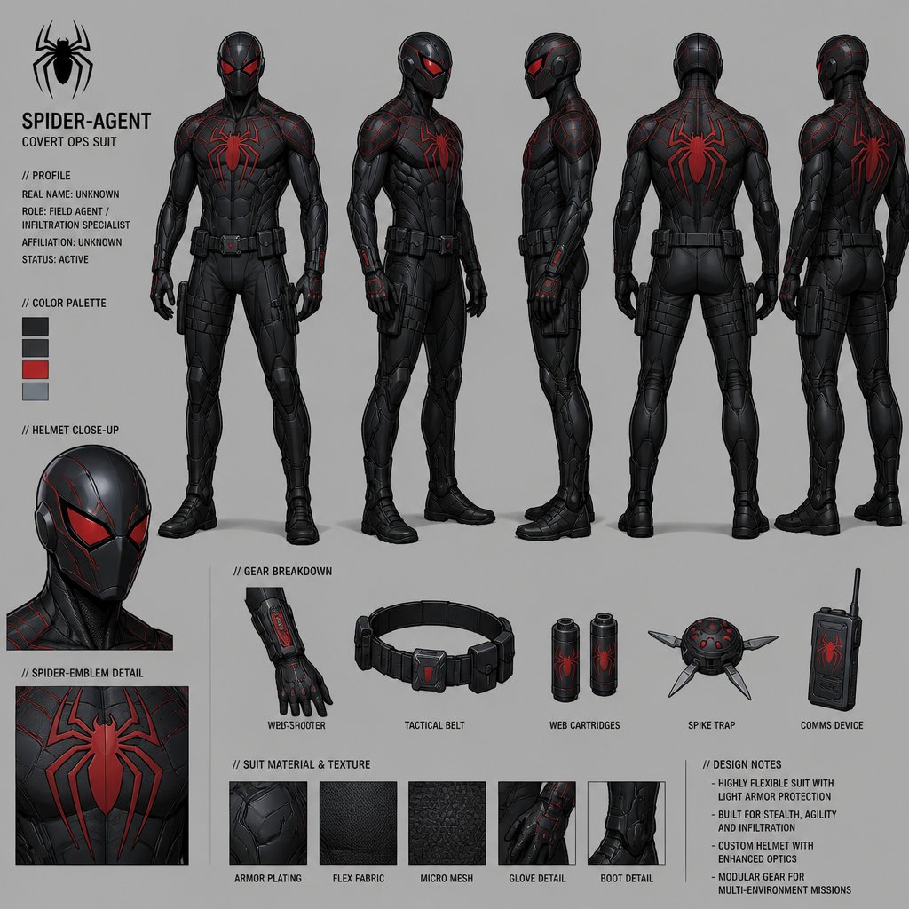 Male superhero with a suit based on a spider, helmet, spy, multiple of the same character