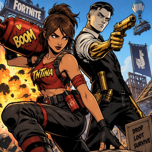 TNTina from Fortnite brown hair and Midas from Fortnite