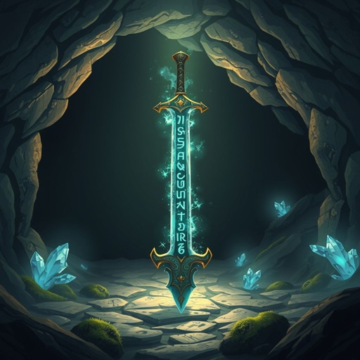Most powerful glowing ancient magical sword in existence stuck point down in a cave floor. No one is in the cave