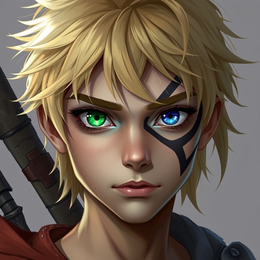 Heterochromia blond scar on right cheek