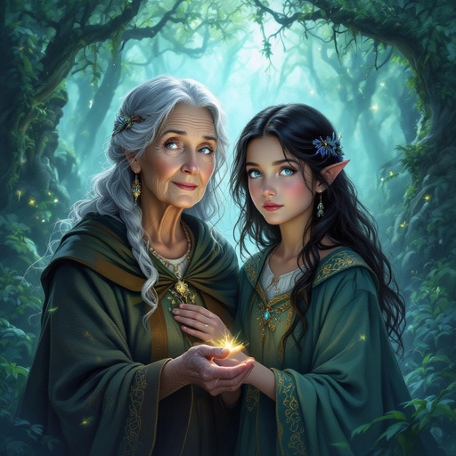 Older Mother with beginning wrinkles in and almost adult daughter with black hair and bleu eyes
