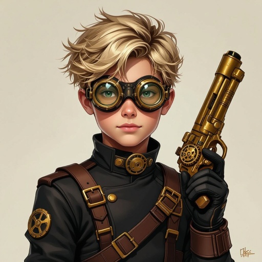 Dirty Blonde short hair teenage boy with dark training outfit on and a training hand used weapon 