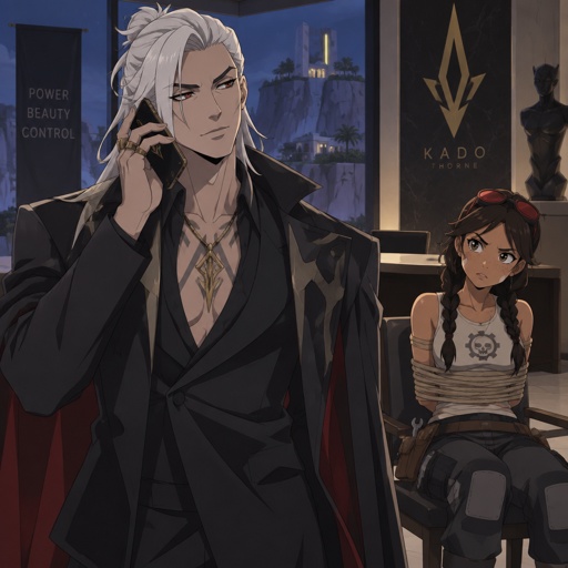 Accurate Kado Thorne from Fortnite white hair, calling on the phone, accurate Jules from Fortnite tied up 