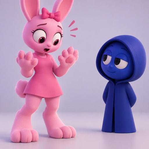 Pinki from Sprunki as her kind wererabbit self noticing that she is getting bigger and stronger with her feet looking like wererabbit paws and her hands looking the same all for Jevin from Sprunki 