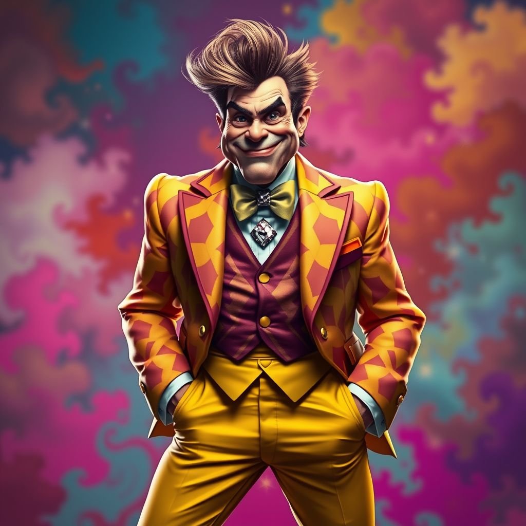 Create a funny arrogant character , showing him head to toe like his whole outfit 