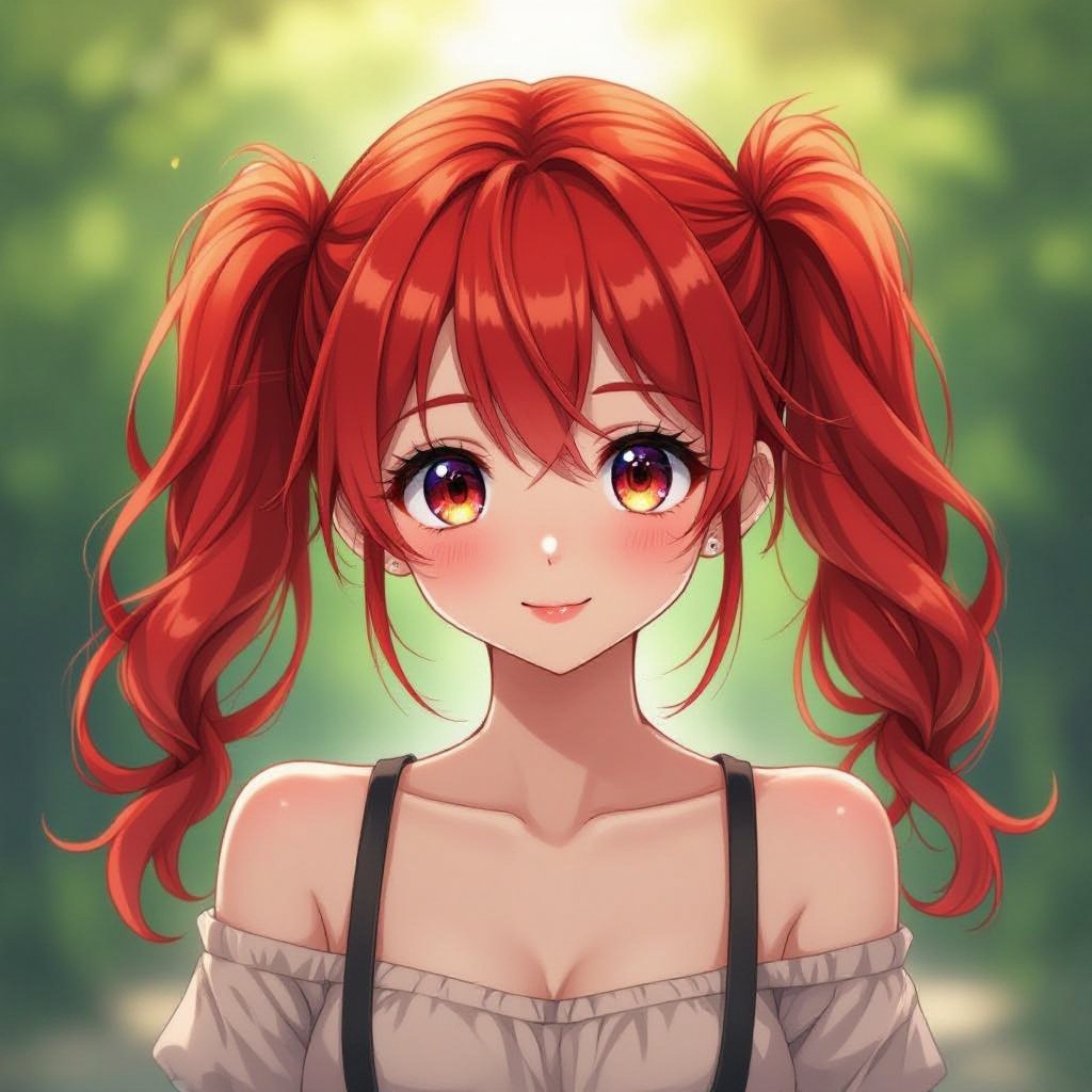 Girl with read hair in pigtails tied up