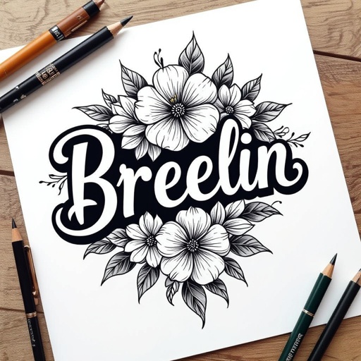 Name Breelin with flowers tattoo 