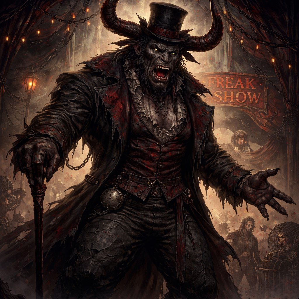 A medium brown Greek Minotaur with a well~proportioned figure that works at freak show as ringmaster. That has gifts/abilities like Reality Rejection, Time Manipulation (Chronokineses), Zoolingualism (Language of Cattle only), Human Speech.