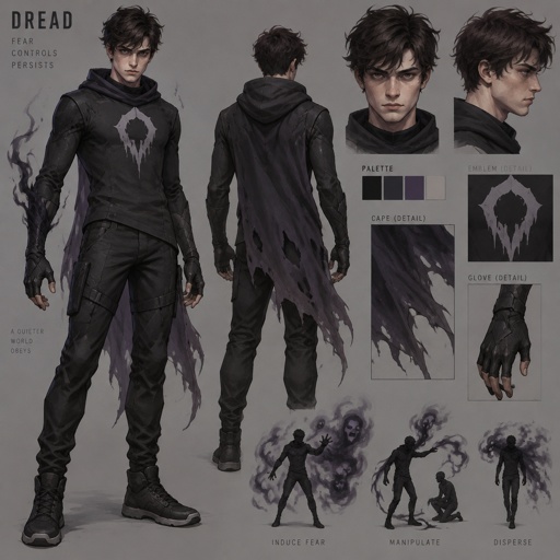 Young Male Superhero with fear abilities, simple costume