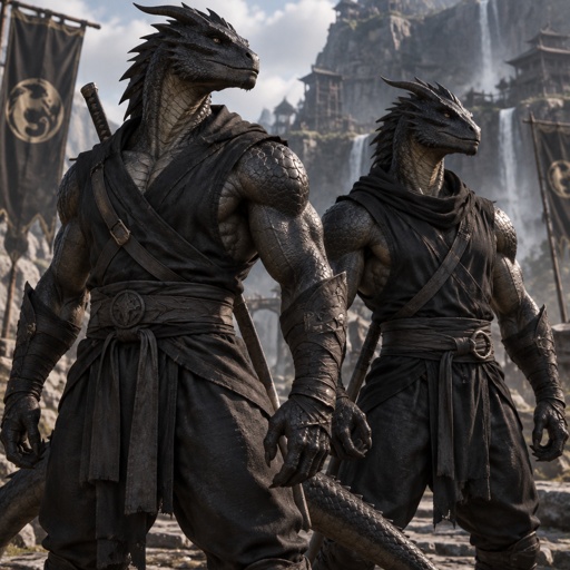 Two brothers, black dragons lizards , muscular in ninja outfits. They were created to help stop extinction.