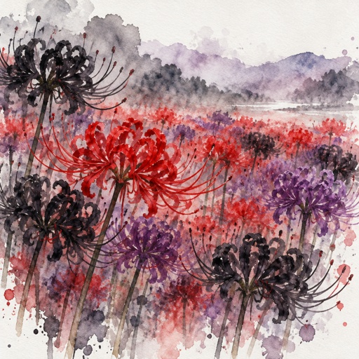 A field of Black, red and purple spider lillies 